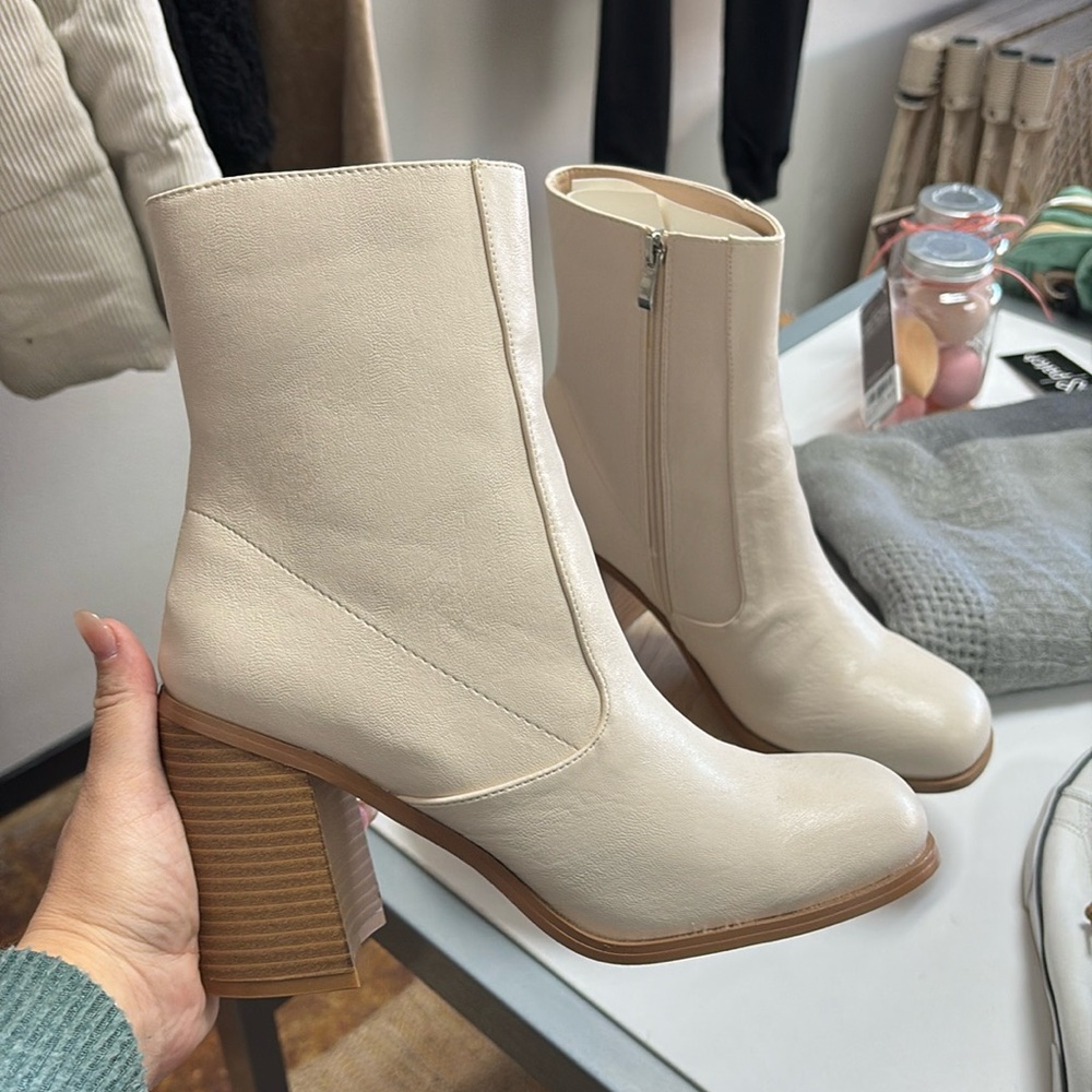 NEW Cream Heeled Booties